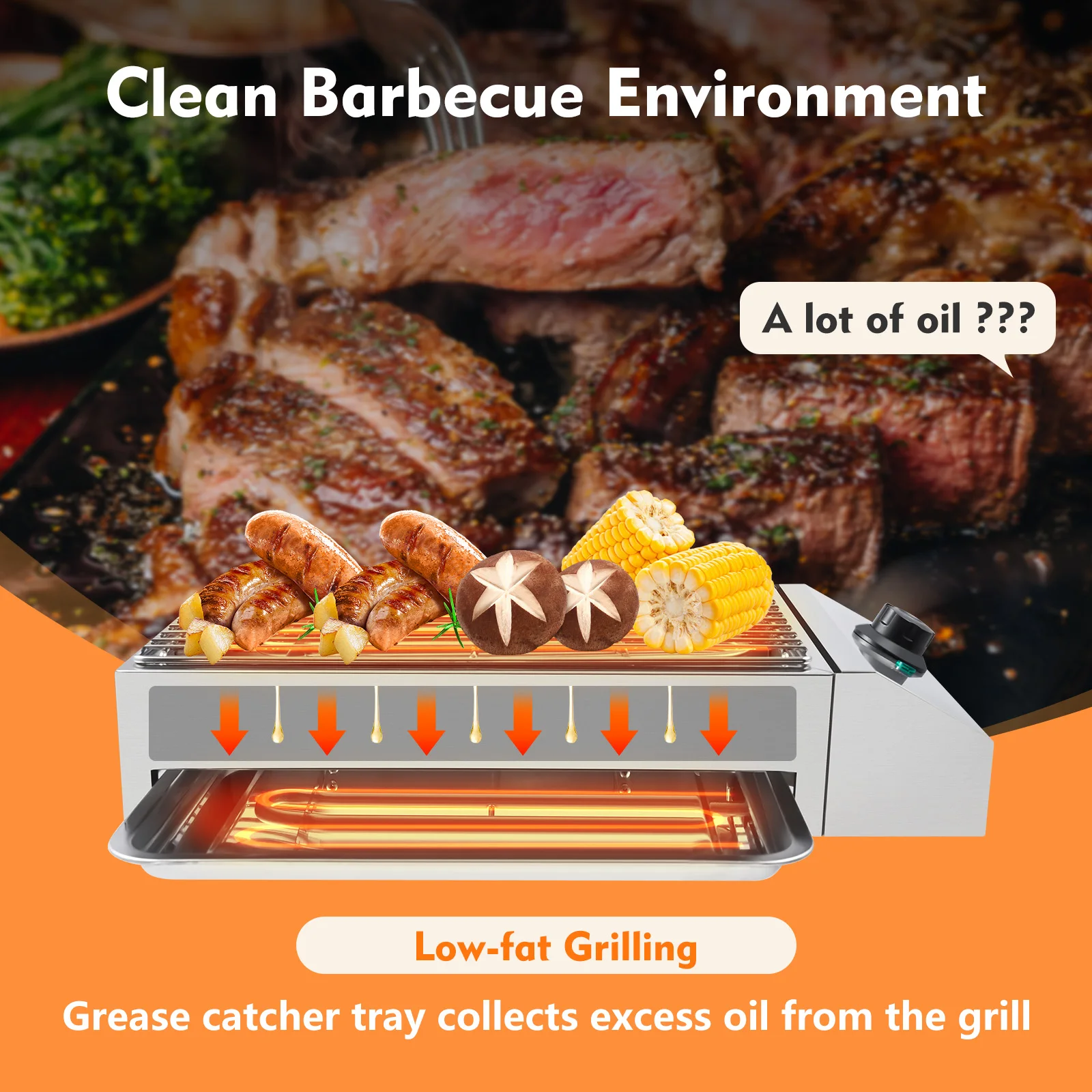 Family Smokeless Grill 1800W 110V Stainless Steel Electric Smokeless Barbecue Oven Grill For Restaurant BBQ Equipment - Image 4