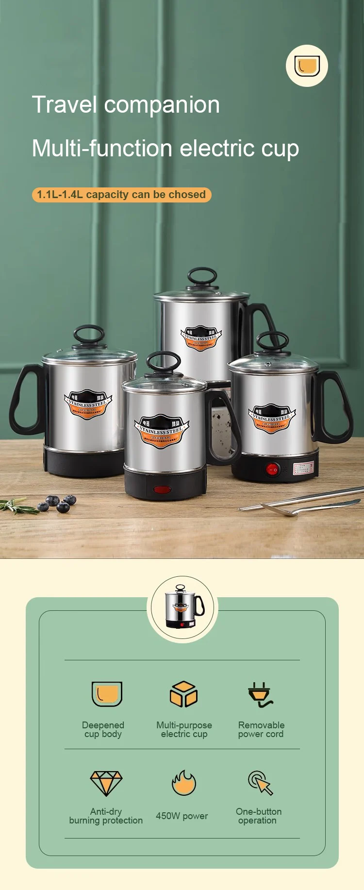 DMWD MultiCooker Electric Skillet portable stainless steel heating cup Noodles milk soup porridge Cooking Pot mini coffee boiler - Image 11