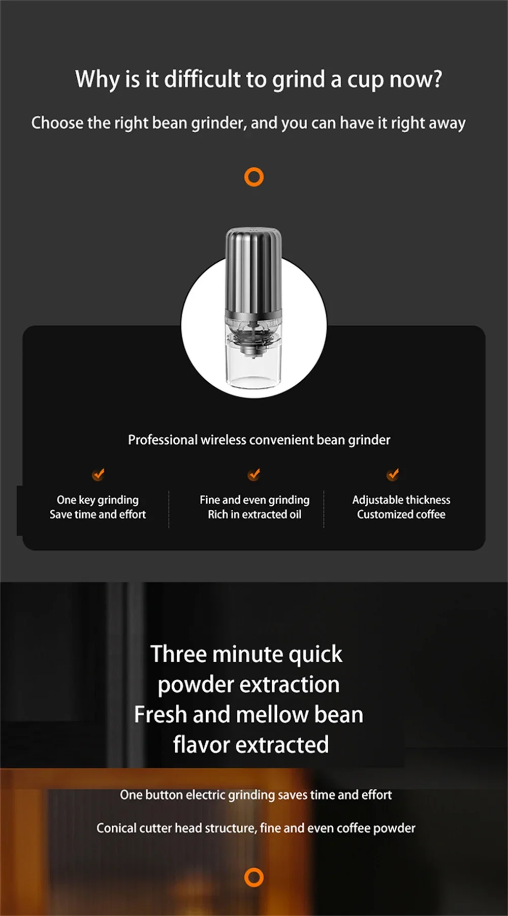 Portable Electric Coffee Grinder Wireless Bean Mill USB Fully Automatic Rechargeable Outdoor Gatherings Adjustable Coarse Fine - Image 14
