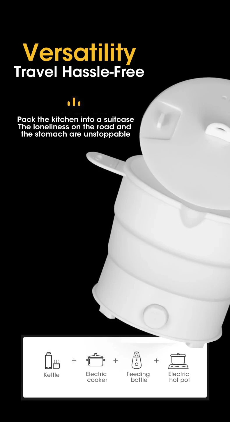 HOMEFISH Foldable Silicone Electric Pot Portable Multi-Purpose Hot Water Boiler for Travel 110/220V Kettle Ideal for Camping - Image 11