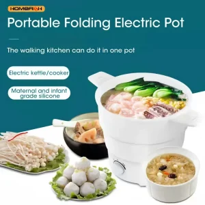 HOMEFISH Foldable Silicone Electric Pot Portable Multi-Purpose Hot Water Boiler for Travel 110/220V Kettle Ideal for Camping