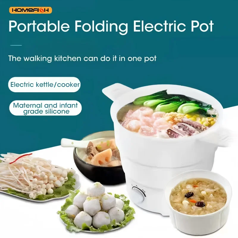HOMEFISH Foldable Silicone Electric Pot Portable Multi-Purpose Hot Water Boiler for Travel 110/220V Kettle Ideal for Camping