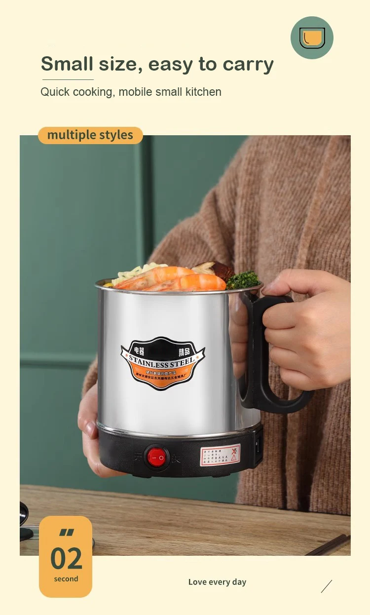 DMWD MultiCooker Electric Skillet portable stainless steel heating cup Noodles milk soup porridge Cooking Pot mini coffee boiler - Image 13