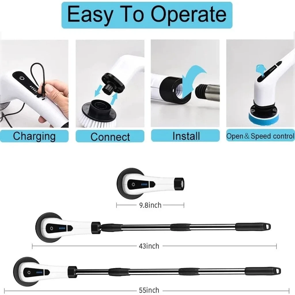 8-in-1 Multifunctional Electric Cleaning Brush Bathroom Kitchen Brush Cleaning With LED NightLight Rotatable Household Brush - Image 6