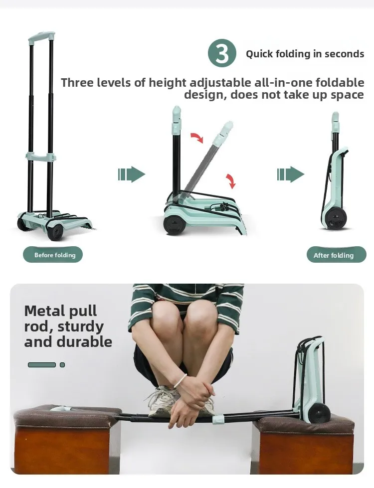 Household small cart folding pull goods handling trailer shopping cart luggage trolley - Image 15