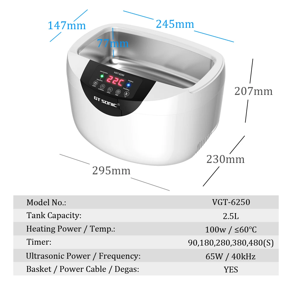 Digital Ultrasonic Cleaner Bath 2500ML for Home Kitchen Wash Fruits Glasses Denture Tableware Jewelry Watch - Image 5
