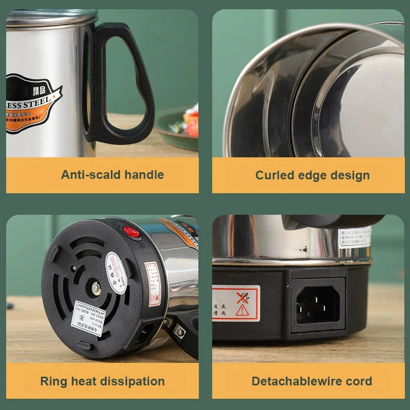 DMWD MultiCooker Electric Skillet portable stainless steel heating cup Noodles milk soup porridge Cooking Pot mini coffee boiler - Image 6