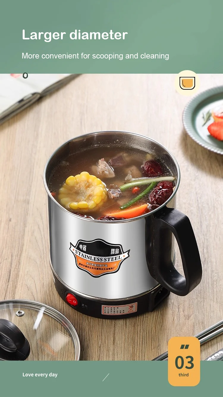 DMWD MultiCooker Electric Skillet portable stainless steel heating cup Noodles milk soup porridge Cooking Pot mini coffee boiler - Image 14