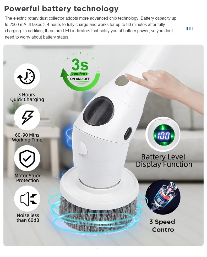 8-in-1 Multifunctional Electric Cleaning Brush Bathroom Kitchen Brush Cleaning With LED NightLight Rotatable Household Brush - Image 8