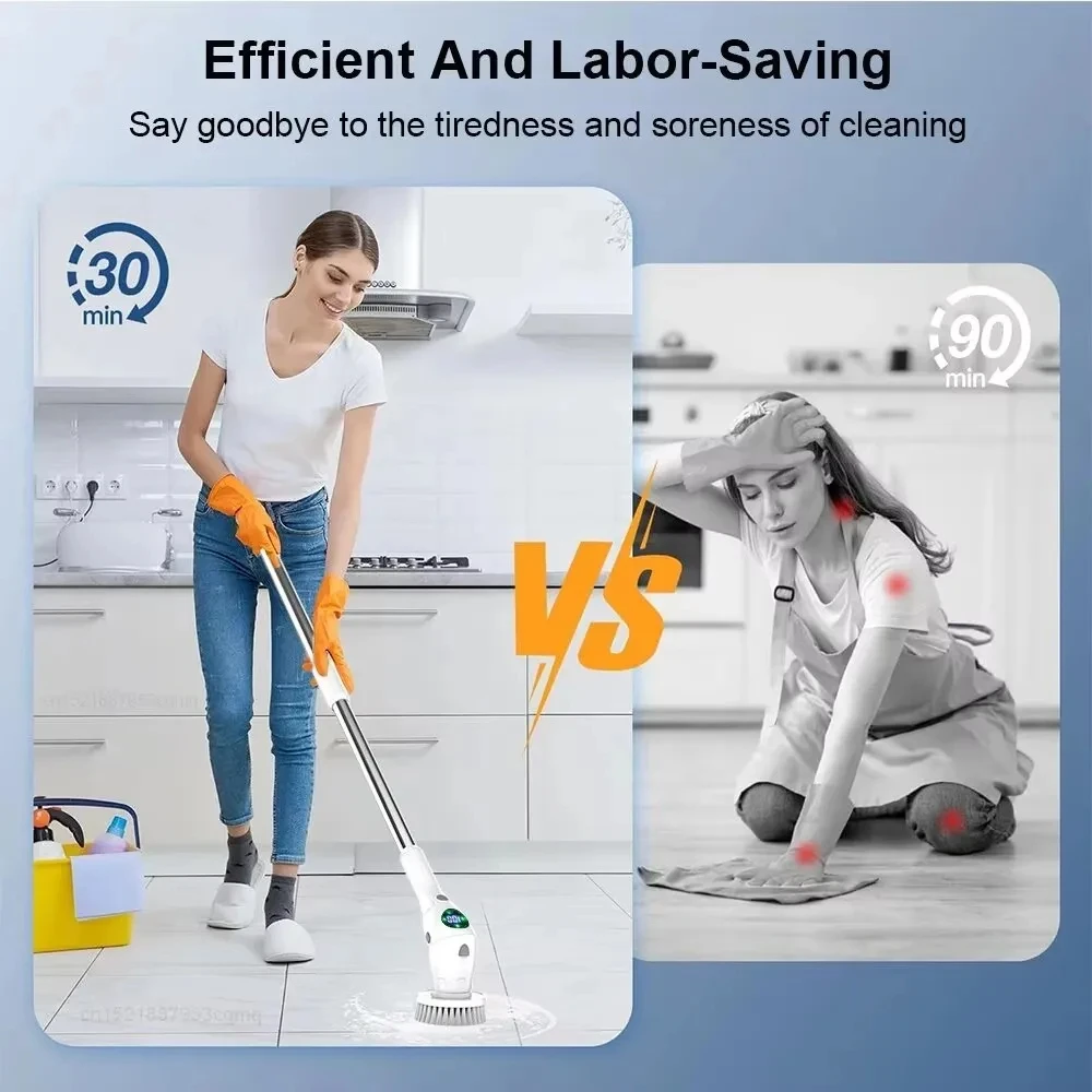 8-in-1 Multifunctional Electric Cleaning Brush Bathroom Kitchen Brush Cleaning With LED NightLight Rotatable Household Brush - Image 3