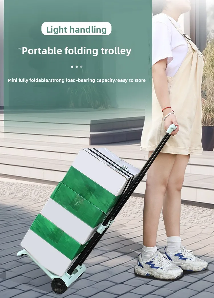 Household small cart folding pull goods handling trailer shopping cart luggage trolley - Image 11