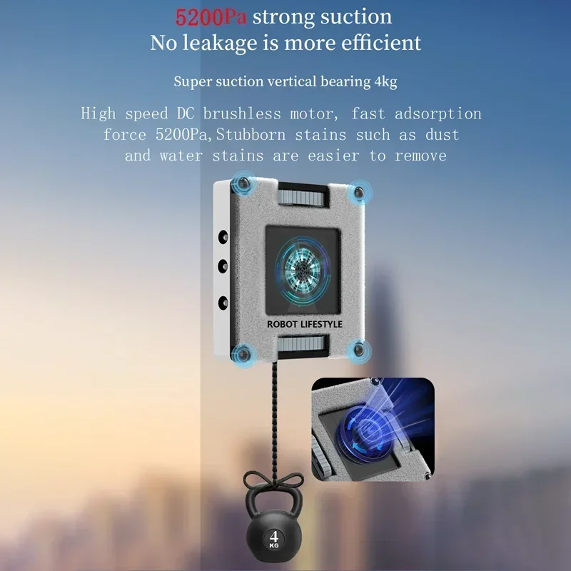 2026 Robot Window Cleaner Washer Glass Window Cleaning Robot RL528 Big 100ml Water Tank, Six Water Jet, 5200Pa Strong Suction - Image 5
