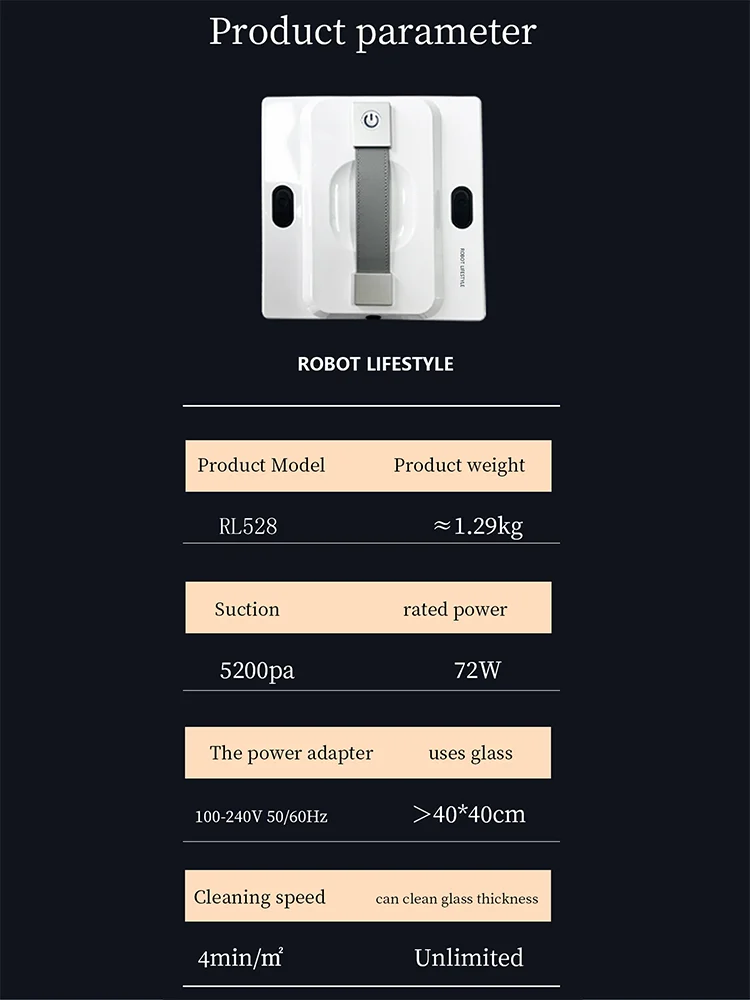 2026 Robot Window Cleaner Washer Glass Window Cleaning Robot RL528 Big 100ml Water Tank, Six Water Jet, 5200Pa Strong Suction - Image 27