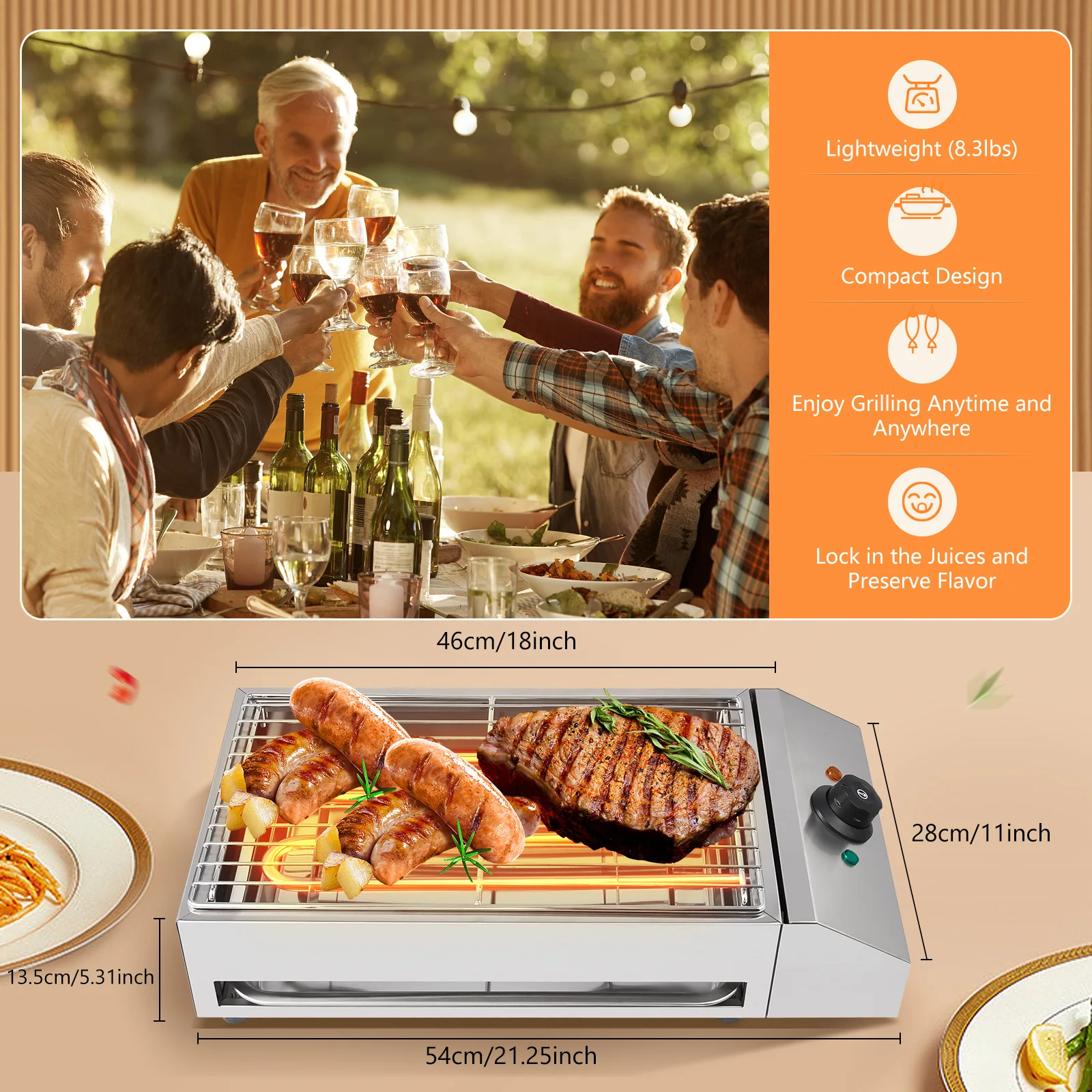 Family Smokeless Grill 1800W 110V Stainless Steel Electric Smokeless Barbecue Oven Grill For Restaurant BBQ Equipment - Image 6
