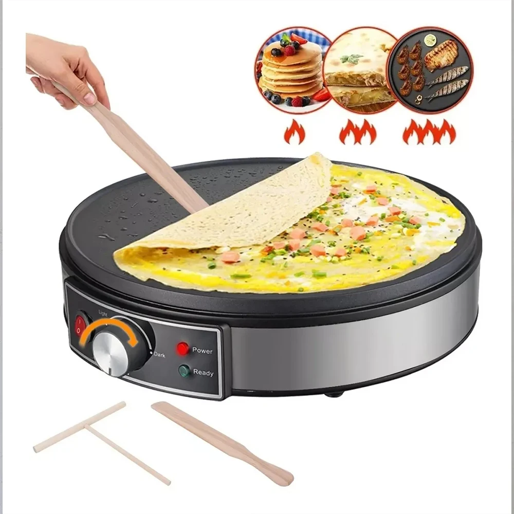 Electric Crepe Maker Machine Pancake Machine Batter Crepes Maker Kitchen Cooking Roti Tortilla Blintzes Pancakes Bacon Eggs