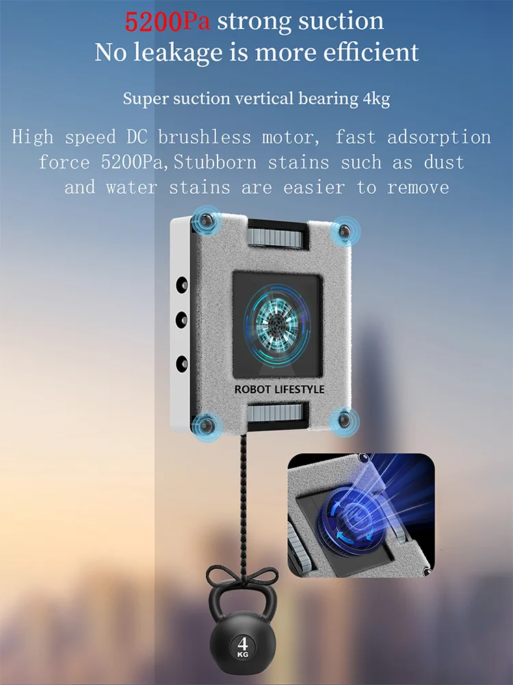 2026 Robot Window Cleaner Washer Glass Window Cleaning Robot RL528 Big 100ml Water Tank, Six Water Jet, 5200Pa Strong Suction - Image 22