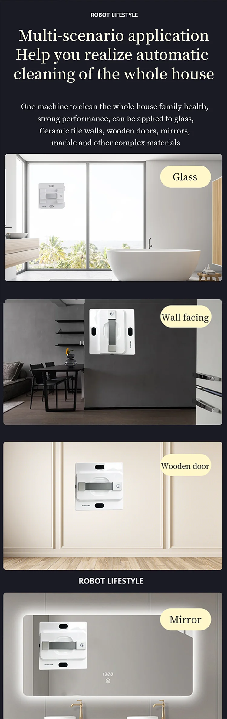 2026 Robot Window Cleaner Washer Glass Window Cleaning Robot RL528 Big 100ml Water Tank, Six Water Jet, 5200Pa Strong Suction - Image 25