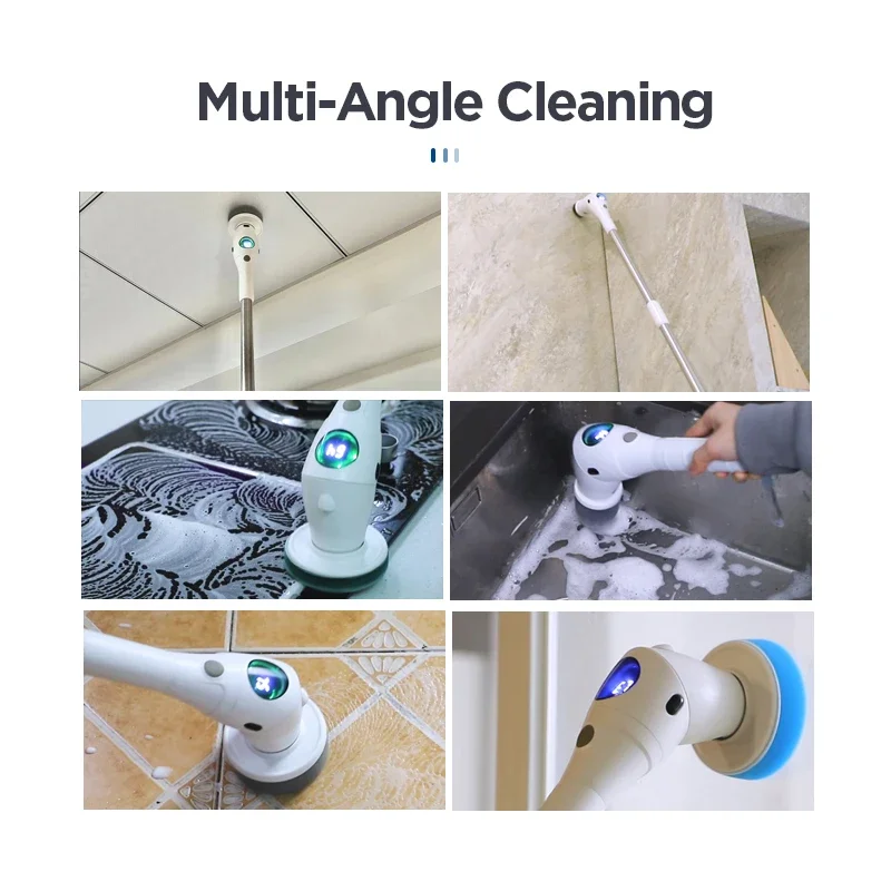 8-in-1 Multifunctional Electric Cleaning Brush Bathroom Kitchen Brush Cleaning With LED NightLight Rotatable Household Brush - Image 9