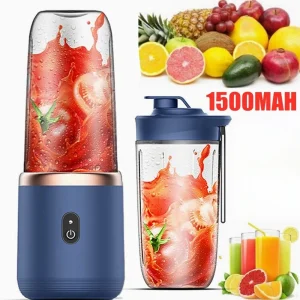 6 Blades Electric Juicer Cup, USB Rechargeable Blender with 2 Cups, Portable Mixer for Fresh Juice & Smoothie, Perfect for Personal Use and Travel