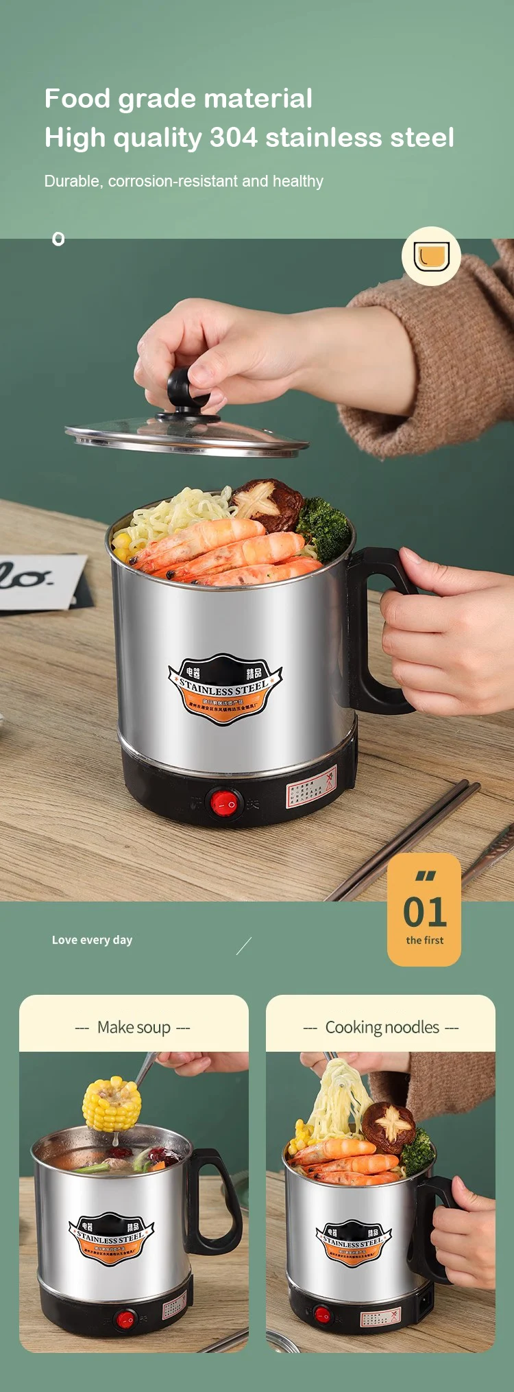 DMWD MultiCooker Electric Skillet portable stainless steel heating cup Noodles milk soup porridge Cooking Pot mini coffee boiler - Image 12