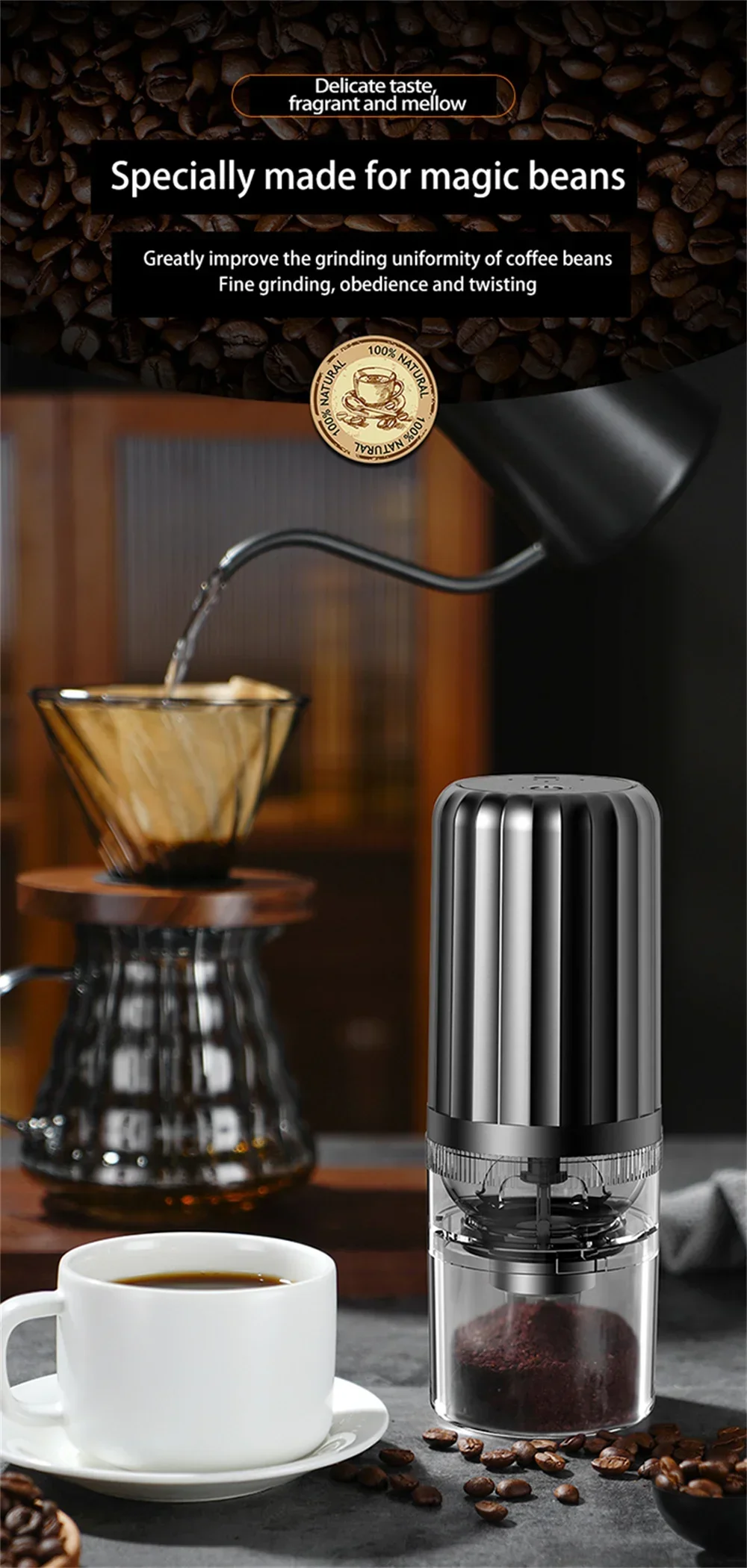 Portable Electric Coffee Grinder Wireless Bean Mill USB Fully Automatic Rechargeable Outdoor Gatherings Adjustable Coarse Fine - Image 13