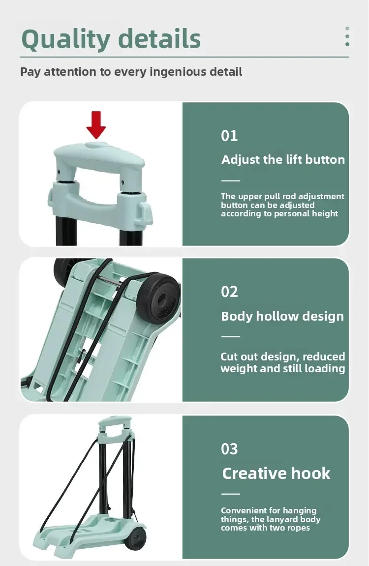 Household small cart folding pull goods handling trailer shopping cart luggage trolley - Image 27