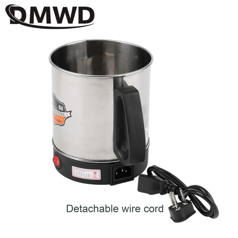 DMWD MultiCooker Electric Skillet portable stainless steel heating cup Noodles milk soup porridge Cooking Pot mini coffee boiler - Image 3