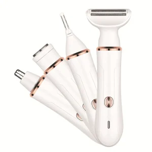 4-in-1 USB trimmer, ideal for bikini, brows & body. Rechargeable shaver with premium blades for a smooth experience.
