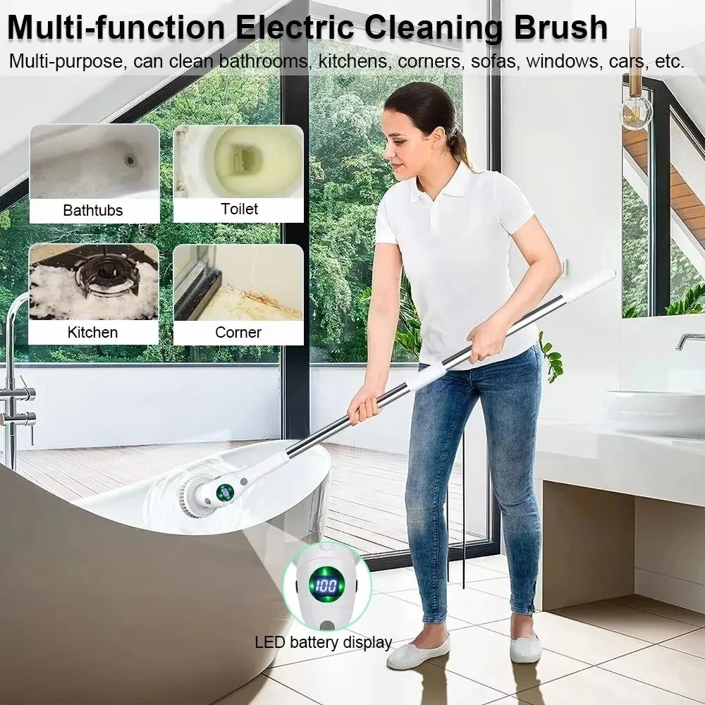 8-in-1 Multifunctional Electric Cleaning Brush Bathroom Kitchen Brush Cleaning With LED NightLight Rotatable Household Brush - Image 4
