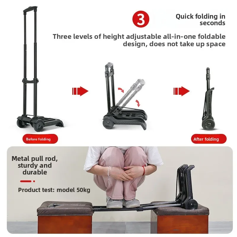 Household small cart folding pull goods handling trailer shopping cart luggage trolley - Image 3
