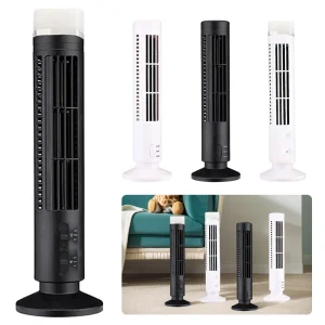 LED Tower Fan Air Bladeless Cooling Fan 2 Gear Speed Mini Vertical Conditioner USB Portable Stand Up Tower Fan for Home Office