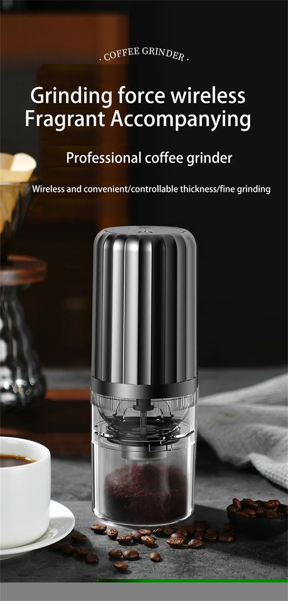 Portable Electric Coffee Grinder Wireless Bean Mill USB Fully Automatic Rechargeable Outdoor Gatherings Adjustable Coarse Fine - Image 9